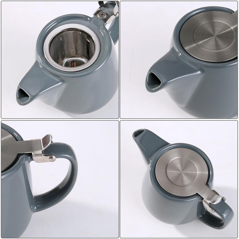 Auxmeware - Ceramic Teapot With Stainless Steel Infuser, Heat Resistant,