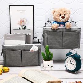 Berlune 6 Pcs Wall Hanging Storage Bag Wall Organizer Bag with Pockets and Hooks Linen Cotton Closet Hanging Organizer Basket for Bedroom Bathroom Dormitory, 11.4 x 7.5 x 4''(Pure)