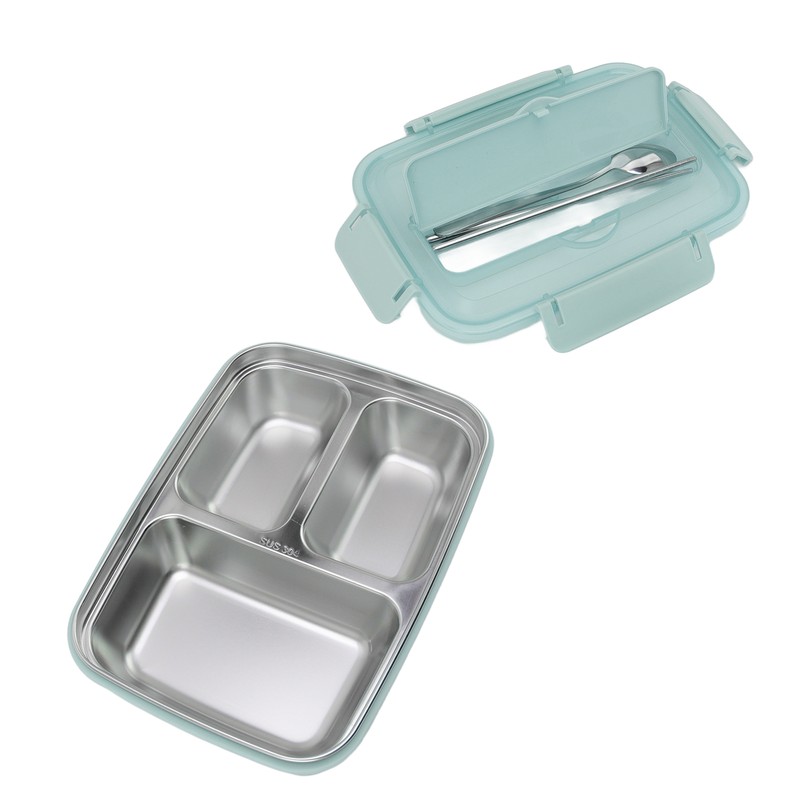 Lunch Box 3 Compartments 304 Stainless Steel Plastic Matching Spoon