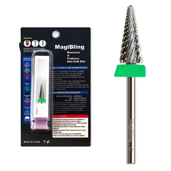 MagiBling Cross Cut Tapered Nib Nail Drill Bits, Professional 3/32''