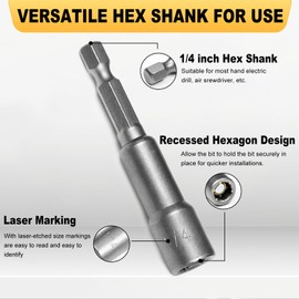 Auniwaig Magnetic Nut Setter Driver Drill Bit Set 1/4" Hex Shank to 1/4" Hex Socket Power Nut Driver Bits, 65mm Long, 10pcs