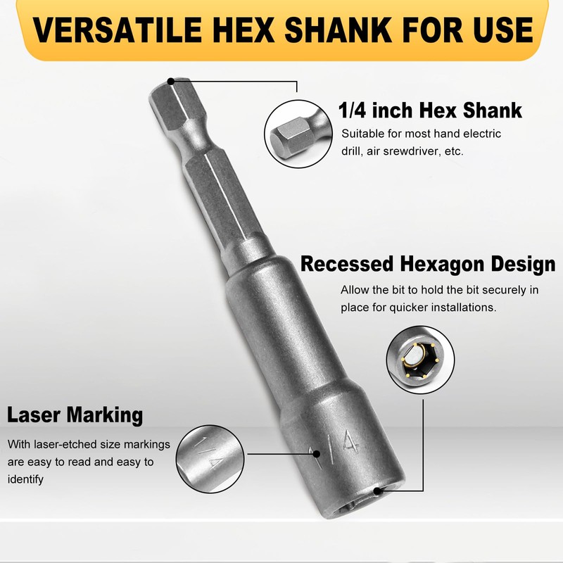 Auniwaig Magnetic Nut Setter Driver Drill Bit Set 1/4" Hex