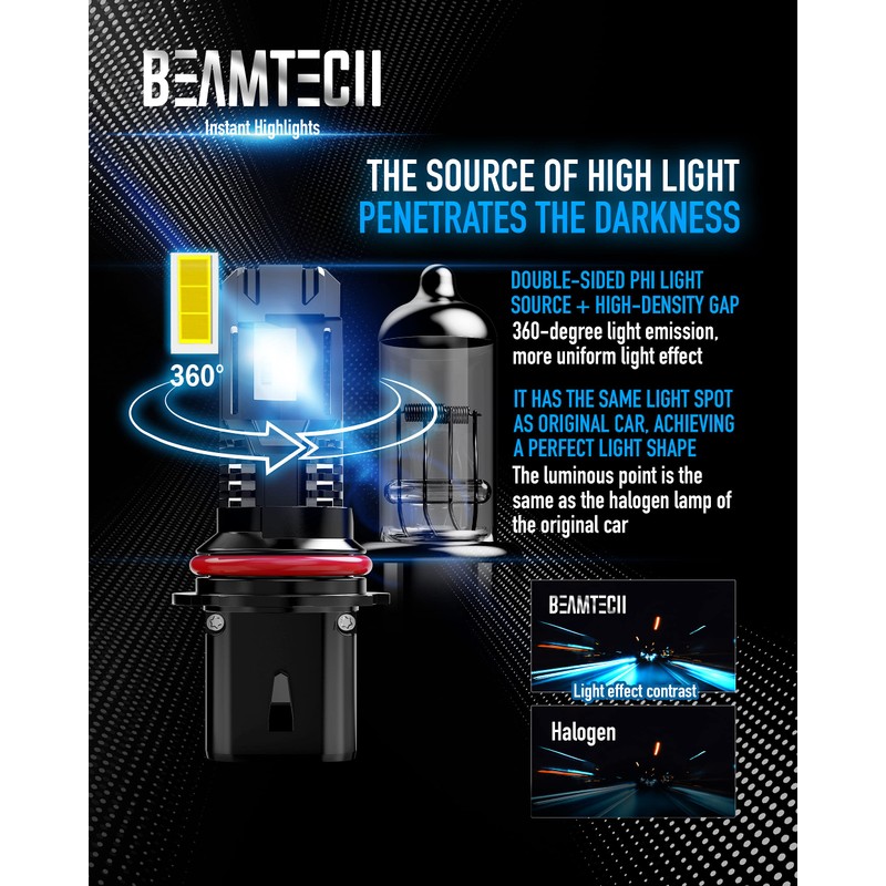 BEAMTECH Bulb, 9007 Fog Light Bulbs Powersports Light Bulb Fanless