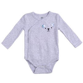 Baby Boy 3-Pack Long-Sleeve Kimono Bodysuit Set, Teal Stripes and Gray Heather Outfit for Newborn