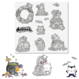 Sellos transparentes de Halloween para hacer tarjetas, dibujos animados de Halloween, gatos, sello transparente para decoración, álbumes de recortes, palabras de Halloween, sellos de goma transparente para tarjetas de papel, álbumes de fotos, suministros