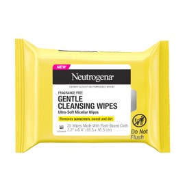 Neutrogena Gentle Facial Cleansing Wipes, Ultra-Soft Micellar Cleansing Wipes for Effortless Cleansing Made Gentle, Fragrance Free Face Wipes for Sensitive Skin, Hypoallergenic, 25 ct