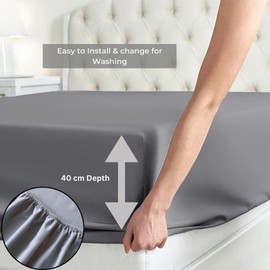 ChComfort 40cm Deep Super King Fitted Sheets with two Matching Pillowcases - Grey Microfiber, All-Around Elastic, Wrinkle-Free, Fade Resistant- Suitable for All!
