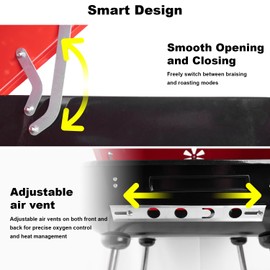 guogiyala Red Charcoal Grills 22.4inch - Portable grill with wheer and handle, RED grill