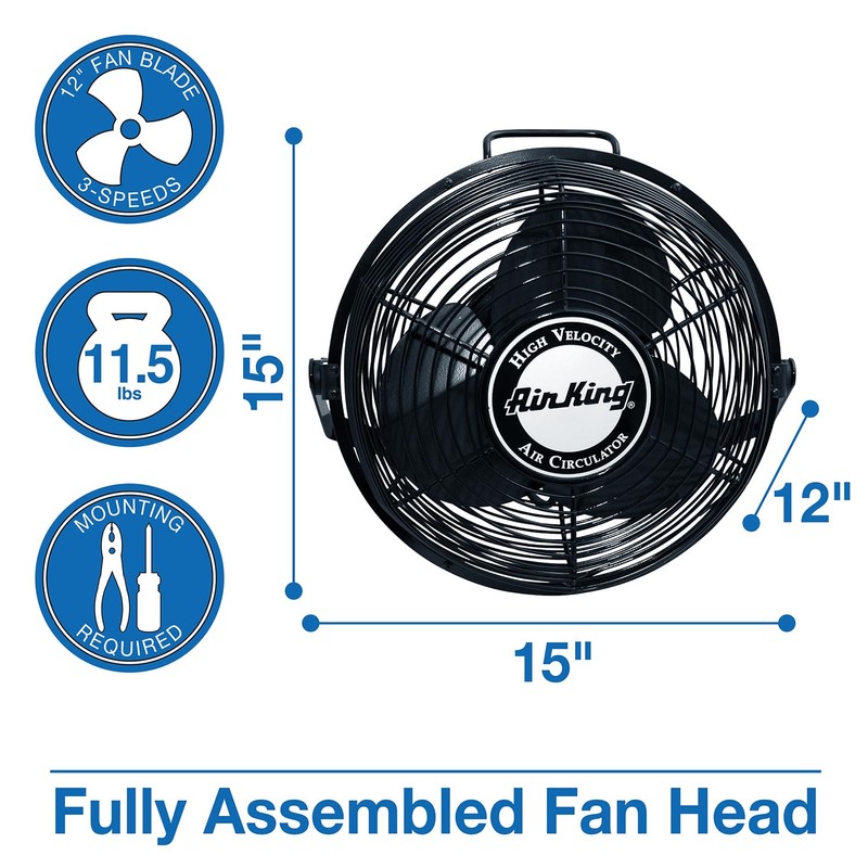 Air King 9312 Powder-Coated Steel Multi-Mount Wall Fan, Black