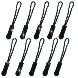ZPR-013 Zipper Pull, Zipper Chucks, Black, Set of 10, Open/Close, Easy Installation, Easy to Grasp, Zipper Tabs, Sparkling Plump Round