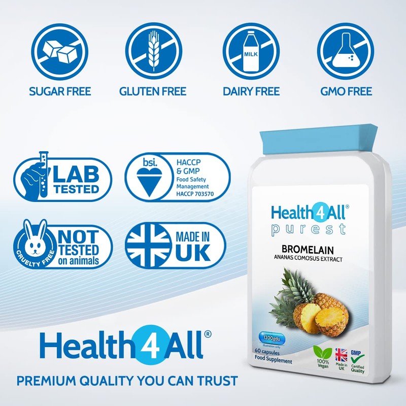 Bromelain 1200gdu 60 Capsules (V) Purest- no additives. Vegan Capsules