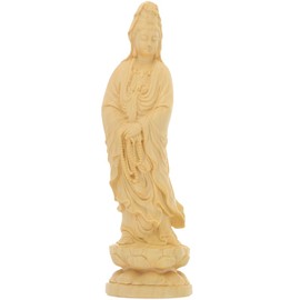 SEWACC Guan Yin Statue Standing on Lotus Chinese Feng Shui Sculpture Mini Quan Yin Figure Asian Goddess Female Buddha Buddhist Decoration