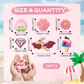 TAIHOBO Cute Shoe Pins for Croc Charms for Kids Adults Party Favors, 26PCS Cartoon Pink Shoe Decoration for Crocs Charms, PVC Shoe Charms for Crocs Jibbitz, DIY Accessories for Croc Jibbitz