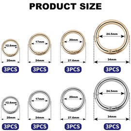 YUNYU 24Pack Spring O Rings, 13/16/19/25mm Gold & White Round Spring Snap Rings for Bags, Wallets, DIY Crafts