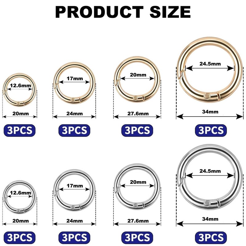 YUNYU 24Pack Spring O Rings, 13/16/19/25mm Gold & White Round