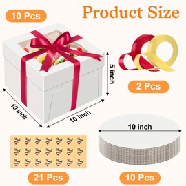 Sudaya Sudaya 10x10x5 Cake Boxes with Window, Cake Boxes 10 inch Tall with Cakes Box Ribbon Stickers, 10in Disposable Carry Bakery Containers Cajas Para Pasteles for Pies Party Wedding Gift Giving