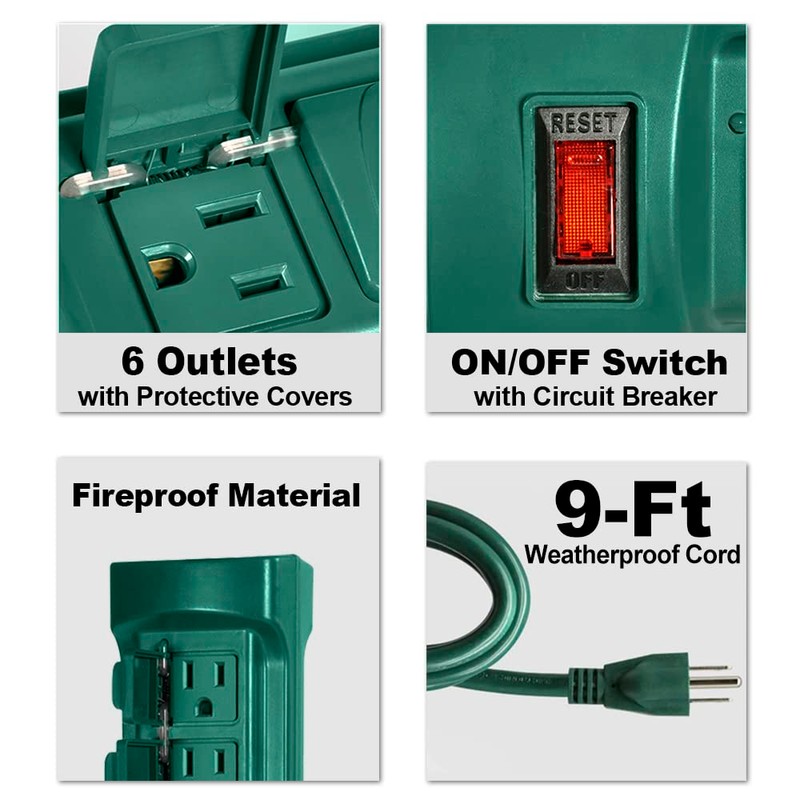 BESTTEN Outdoor Power Strip with Covers and Overload Protection Switch,