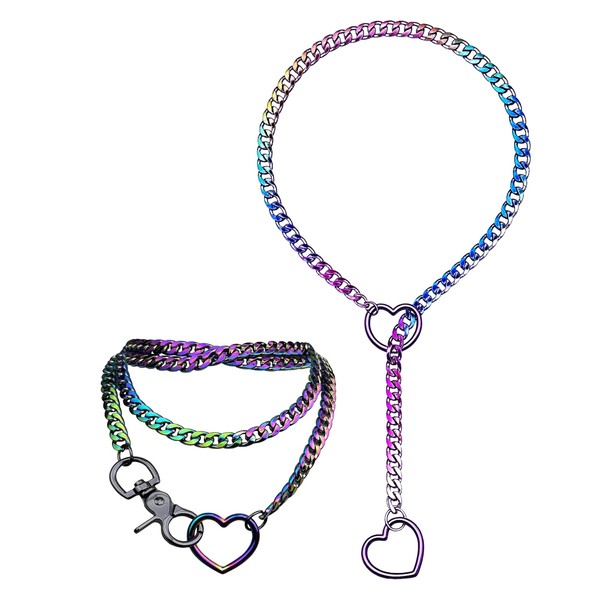 Flongo Heart Slip Chain for Women: 2 Pieces Cuba Necklace