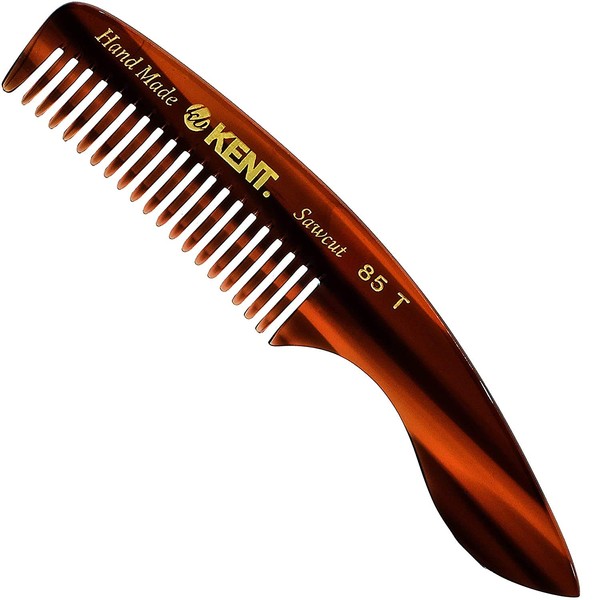 Kent 85T Small Wide Tooth Beard and Mustache Pocket Comb, Coarse Toothed Travel Size for Facial Hair Grooming and Beard Care. Saw-cut of Quality Cellulose Acetate, Hand Polished. Hand-Made in England