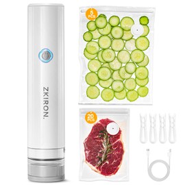 ZKIRON OneTouch Handheld Vacuum Sealer with 25 Reusable Vacuum Bags – Portable & Compact, Food Saver Vacuum Sealer with Detachable Transparent Suction for Meal Prep, Sous Vide, Travel & Kitchen