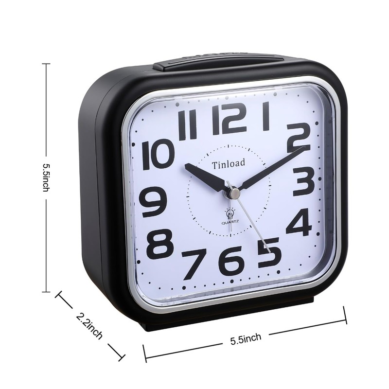 Tinload 5.5" Large Analog Alarm Clock Silent Non Ticking, Gentle