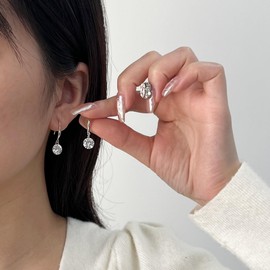 925 Sterling Silver 3ct Diamond Imitation Cubic Zirconia Crystal Solitaire Dangling Earrings