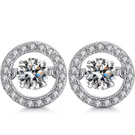 Stud Earrings for Women Circle Diamond Earrings Sterling Silver Cubic Zirconia Stud Earrings CZ Earrings Women Diamond Studs Hypoallergenic Earrings for Women Silver Earrings Studs