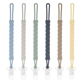 Pacifier Clips, 6-Pack Silicone Pacifier Holder Clip with Stylish Round Design, 100% Food Grade Silicone, Safe Essentials for Newborns Baby Boys and Girls