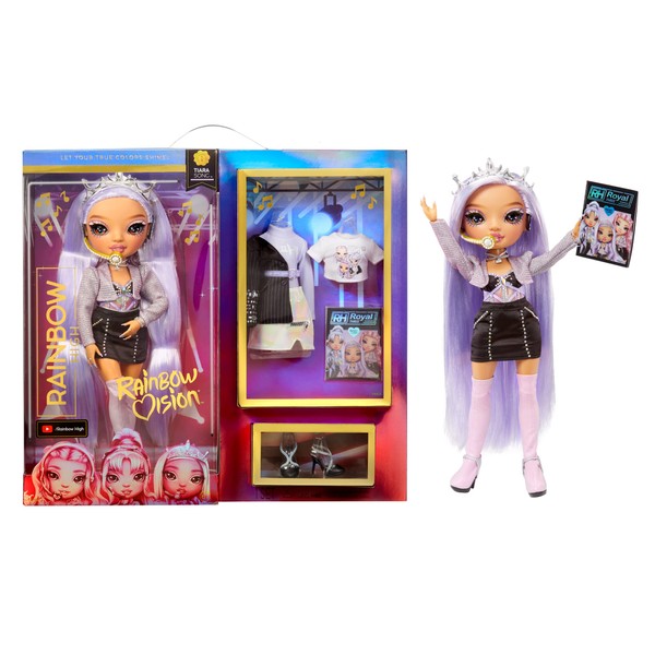 Rainbow High Rainbow Vision Royal Three K-Pop- Tiara Song Posable Fashion Doll w/2 Designer Outfits to Mix & Match w/Microphone Headset & Band Merch, Great Toy Gift Kids 6-12 Years Old & Collectors