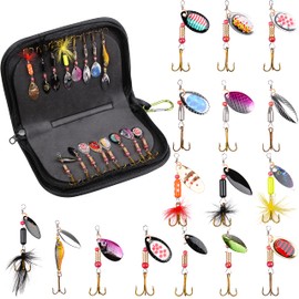 OROOTL Blinker Set Spinner Bait Kit, 16 Pieces Carbide Spinner Set Bait Fishing Lure Freshwater Bait Set for Trout Salmon Crappie Carp with Portable Carry Bag