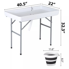 SEGAWE 3.4ft Folding Ice Cooler Table with Drain Hose Party Ice Table w/5L Bucket White