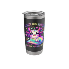 Color Our World Summer Reading 2025 Kawaii Axolotl Books Stainless Steel Insulated Tumbler