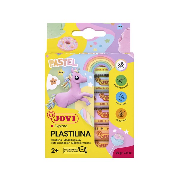 Jovi - PLASTILINA, Pasta da modellare a base vegetale, 6 x 15 grammi, Colori pastello Colori vivaci e grande plasticità, Senza glutine, Ideale per bambini a partire da 2 anni (90/6P)