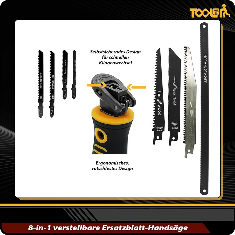 Magicbox 8-in-1 Hacksaw Set, Saw Handle with 8 Interchangeable Blades