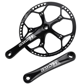 Bicycle Crankset, 53T Aluminum Alloy Single Speed Chainring MTB Mountain Bike Pisto Crankset Hollow Integrated Crank Set (Black) Chainring 56t Single Crank
