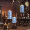 Baquler 3 Pcs Chinoiserie Flameless Pillar Candles Blue and White