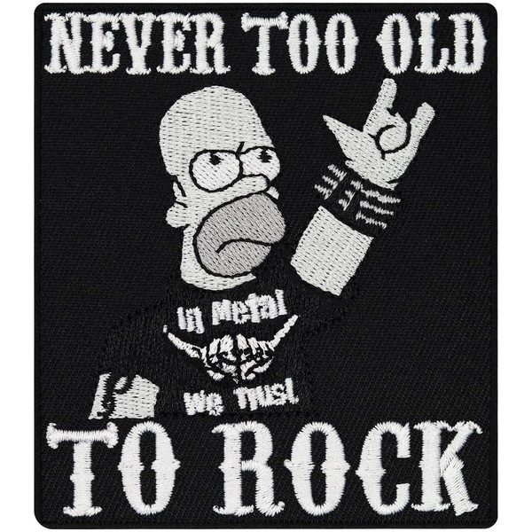 Patch Sew-on for Heavy Metal & Biker Rockabilly Never to Old to Rock Rocker, Iron-On Patch, Fabric Badge, DIY Iron-On Sticker, Appliqué, Jeans, Clothing, Homer Simpson, Iron on Patch 90 x 80 cm