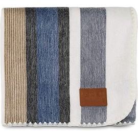 QISU Alpaca Wool Blanket Throw | Large, Beautiful, Warm, Stripe | 85 x 65 inches | Ultra-Soft, Hypoallergenic and Breathable | Non-Itchy or Scratchy Fabric (Brown Blue Grey White)