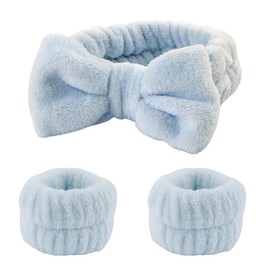 Foly Hair Band, Face Wash, Headband, Cute, Includes Wristband, Prevents Wetting Sleeves, For Girls, Bath, Makeup, Soft, Stretchy, blue