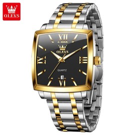OLEVS Men's Watch Men's Square Universal All-match Watch Genuine High-grade Gold Waterproof Quartz Watch - Colour: Gold Black