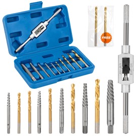 SHALL 13 Pieces Screw Extractor Set - 45# Cr-Mo Spiral Screw Extractors & Left Hand Drill Bits with Tap Wrench - for Removing Stripped Screws & Broken Bolts