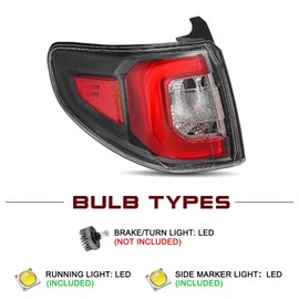 JSBOYAT LED Tail Light Fits for 2013-2016 GMC ACADIA Limited 2017 Outer Rear Light Taillight Assembly OE Direct Replacement Brake Tail Lamp w/Bulb LH Left Driver Side