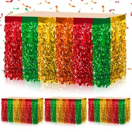 JarThenaAMCS 4Pcs Fall Metallic Tinsel Foil Fringe Table Skirts Thanksgiving Red Orange Green Gold Wavy Tinsel Table Skirt Decoration for Autumn Harvest Friendsgiving Party Supplies