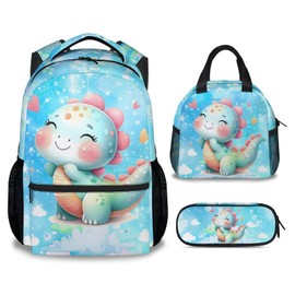 COOPASIA School Bag Set for Girls - Dinosaur Backpack for Kids Child - Cute Back to School Gifts - 17 Inch Toddler Bookbag Essentials with Lunch Box and Pencil Pouch