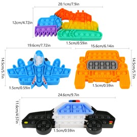 EVERMARKET 4 Pack Push Pop Bubble Sensory Fidget Toys,Rainbow Simple Fidget Toy Pack Bubble Popper Silicone Squeeze Toy Stress Relief Hand Toys Popping Game(Excavator,SUV,Aircraft, Police Car)
