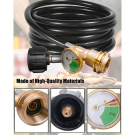 QAGGUM Propane Tank Extension Hose 12 FT, with Gauge Propane Tank Adapter Converts POL 100 lb LP to QCC1 / Type1 Hose, for RV Gas Grill Heater Fire Outdoor Picnics and Propane Appliances