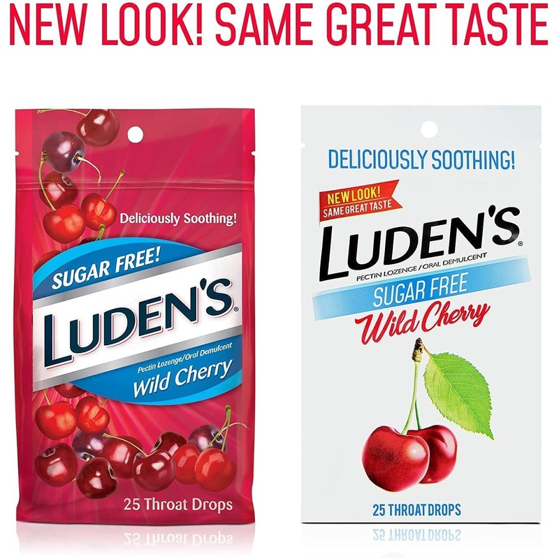 Luden's Sugar Free Wild Cherry Throat Drops, Sore Throat Relief,