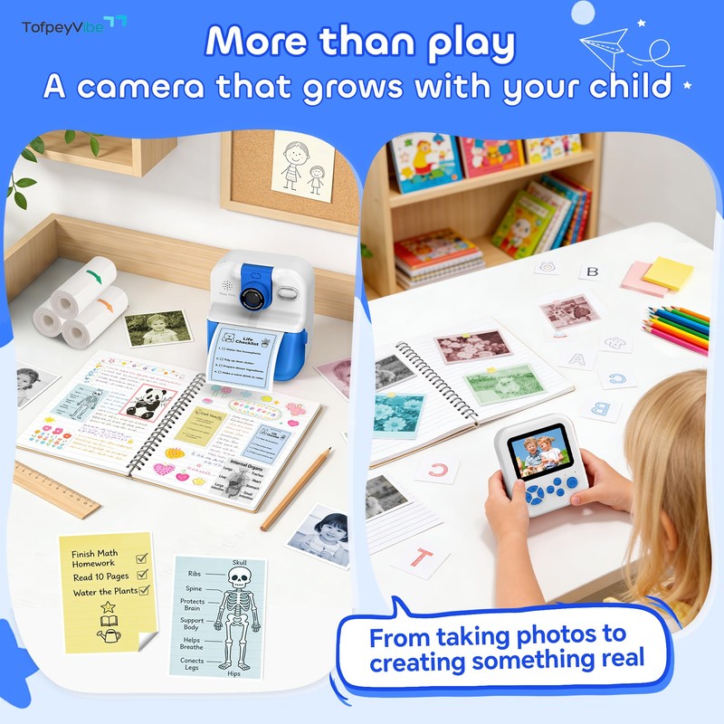 Kids Instant Print Camera with App & Bluetooth, Mini Printer