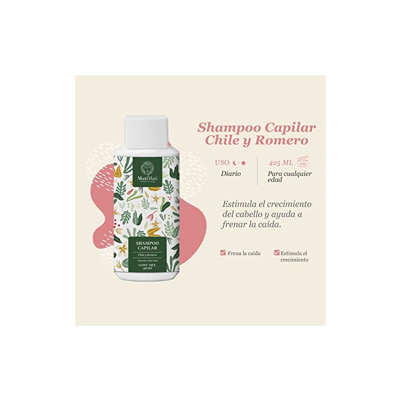 Shampoo Capilar Chile Y Romero MatiMati Sin sulfatos y Parabenos,