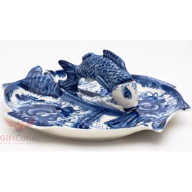 Gzhel Porcelain Fish server plate holder tray dish Hand-painted Author's work